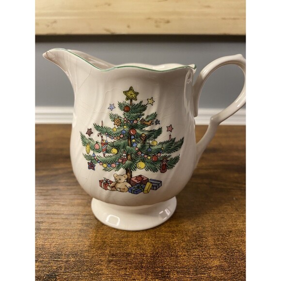 Vintage Rare Happy Holidays Nikko Creamer & Sugar Bowl Christmas Tree Design - Picture 5 of 5